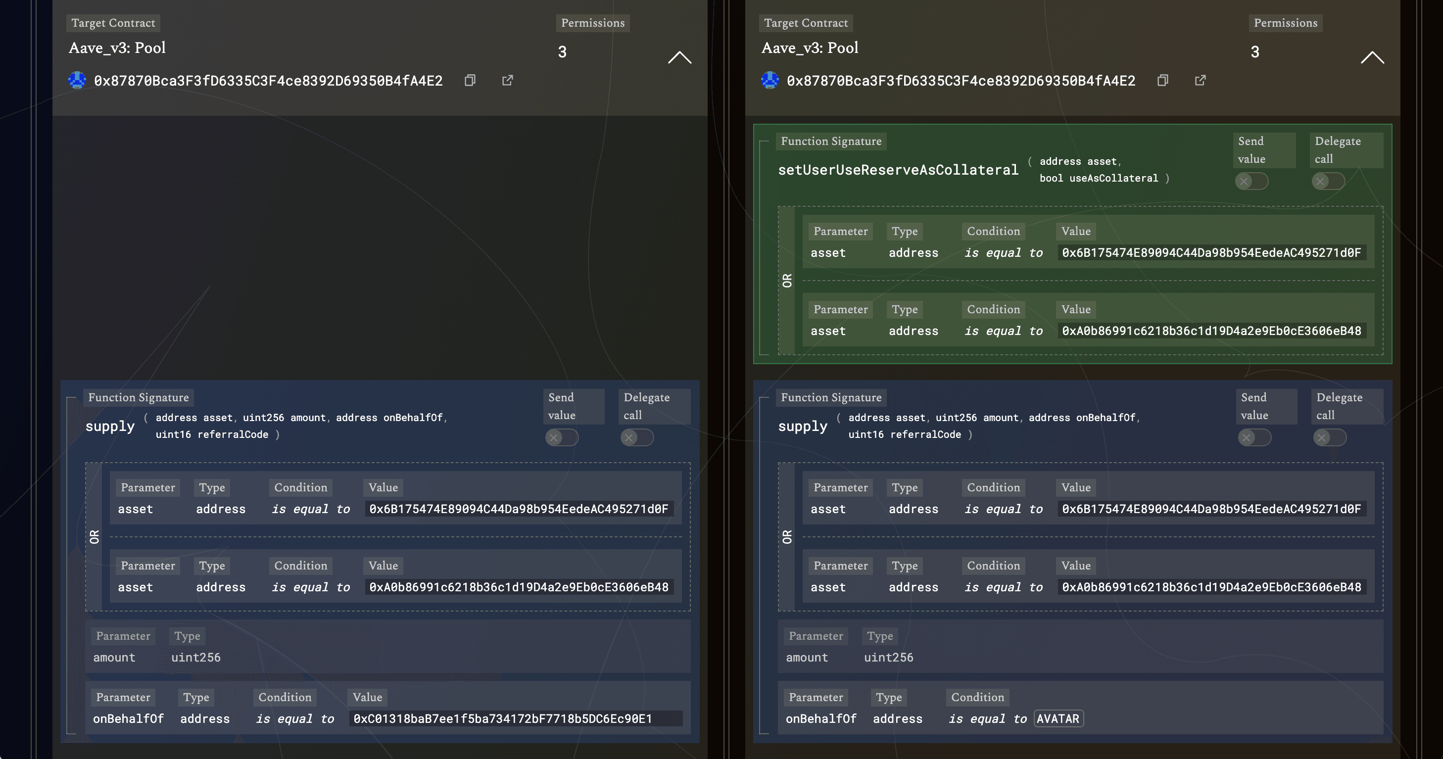 Permissions diff view in the Roles v2 app